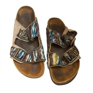 RARE BIRKENSTOCK  Size 41 U.S. Women's 10 Men's 8 Taupe Arizona Boho Yarn Multi